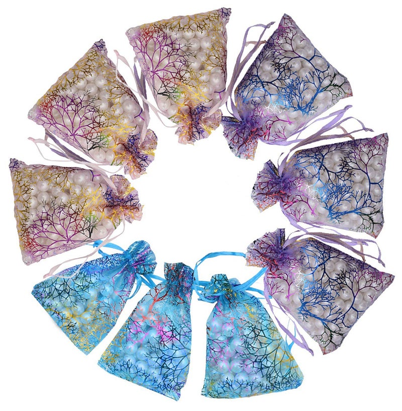 Stratalife Organza Bags 4x6 Small Drawstring Jewelry Pouches Party Favor Goodie Bags for Wedding Present Candy 100PCS (Mixed Coralline) - Image 1